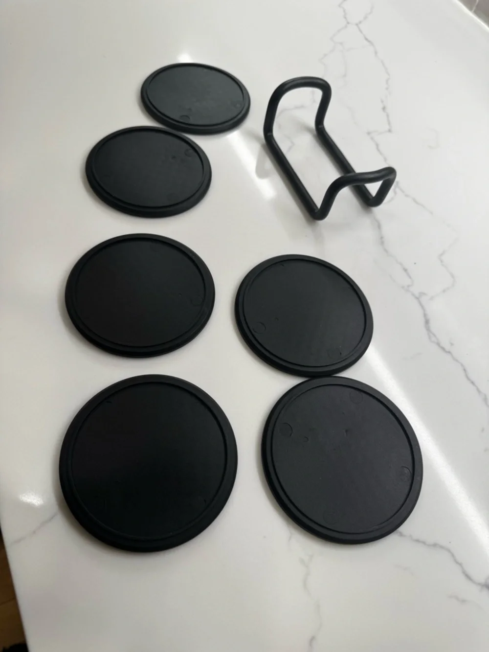 Modern Black Silicone Coaster Set with Metal Holder (6 Pack)